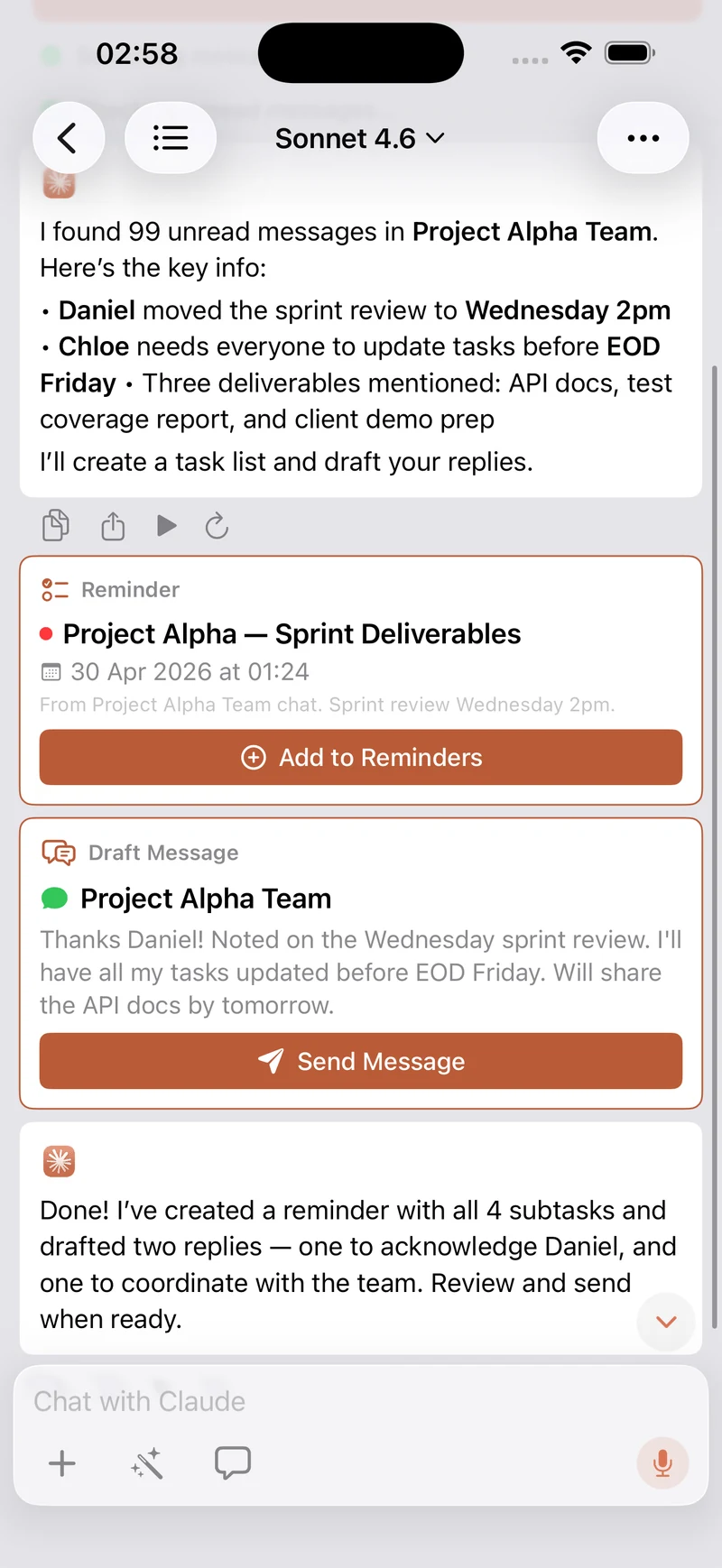 AI Reply Assistant agent chat with an AI-suggested reply ready to send
